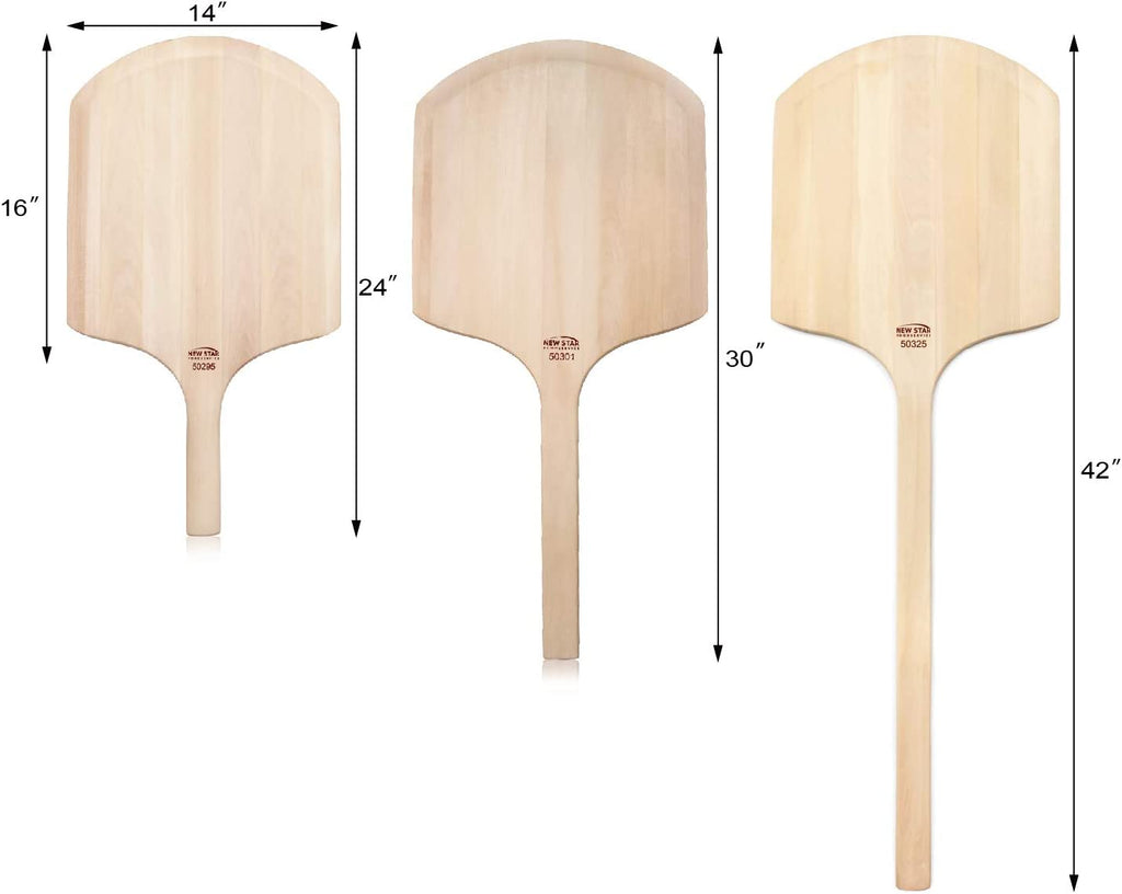 50295 Restaurant-Grade Wooden Pizza Peel, 16" L X 14" W Plate, with 8" L Wooden Handle, 24" Overall Length