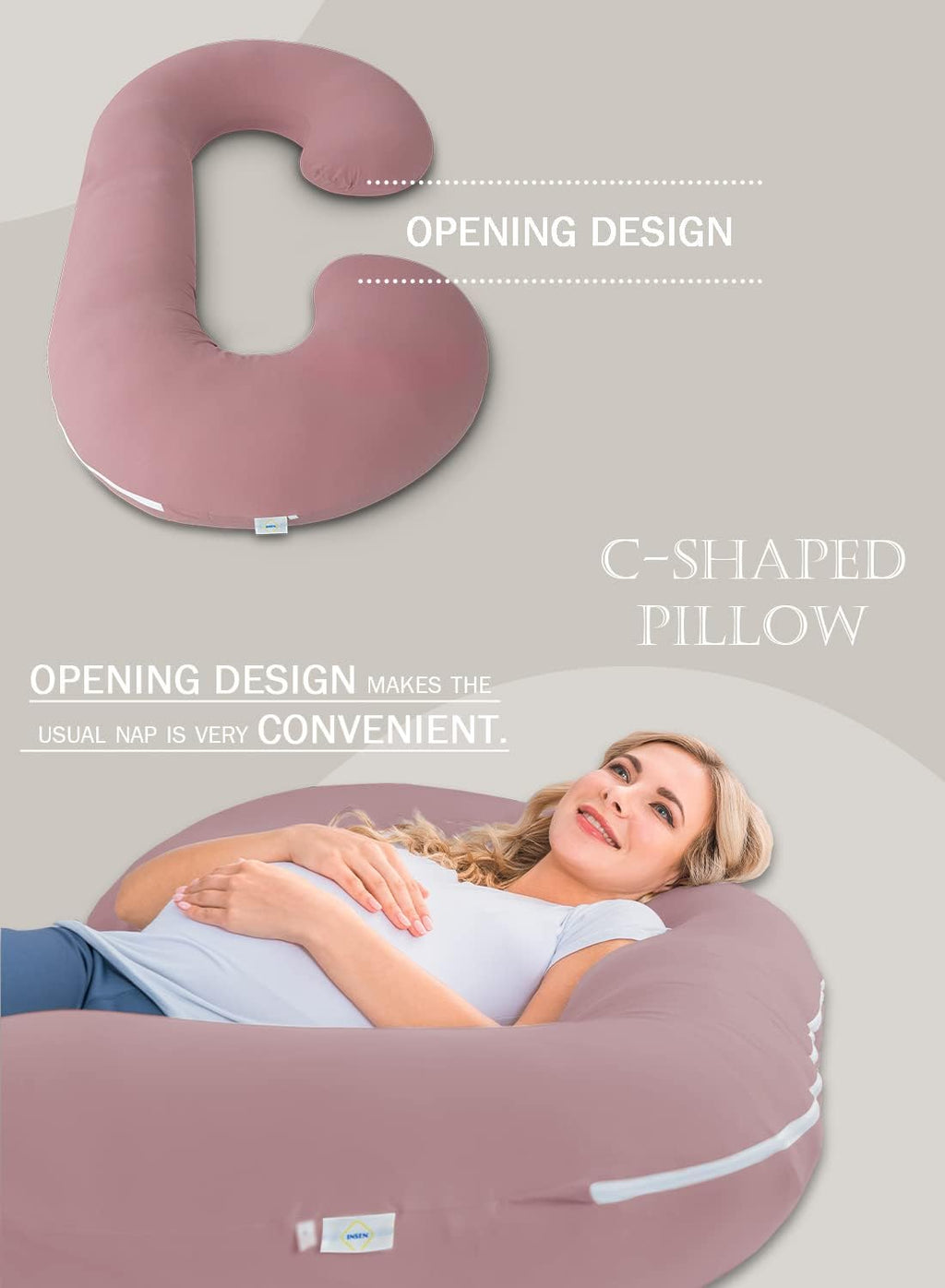 Cooling Pregnancy Pillow, Maternity Pillow with Soft Cotton Cover, C Shaped for Pregnant Sleeping, Dark Pink