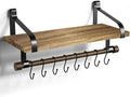 17.3"Floating Wall Shelf Solid Wood,Coffee Bar Carbonized Black | Spice Rack,Towel Bar/8 Hooks,40 Lbs/Shelf,Easy to Install,For Kitchen,Bathroom,Living Room,Bedroom,Office,Entryway Display
