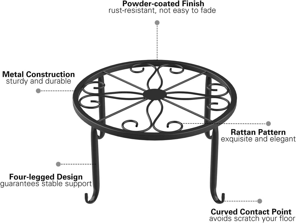 3 Pack Potted Plant Stand | Rustproof round Flowerpot Plant Holder Container Durable Metal Garden Plant Support for Indoor Outdoor, Black