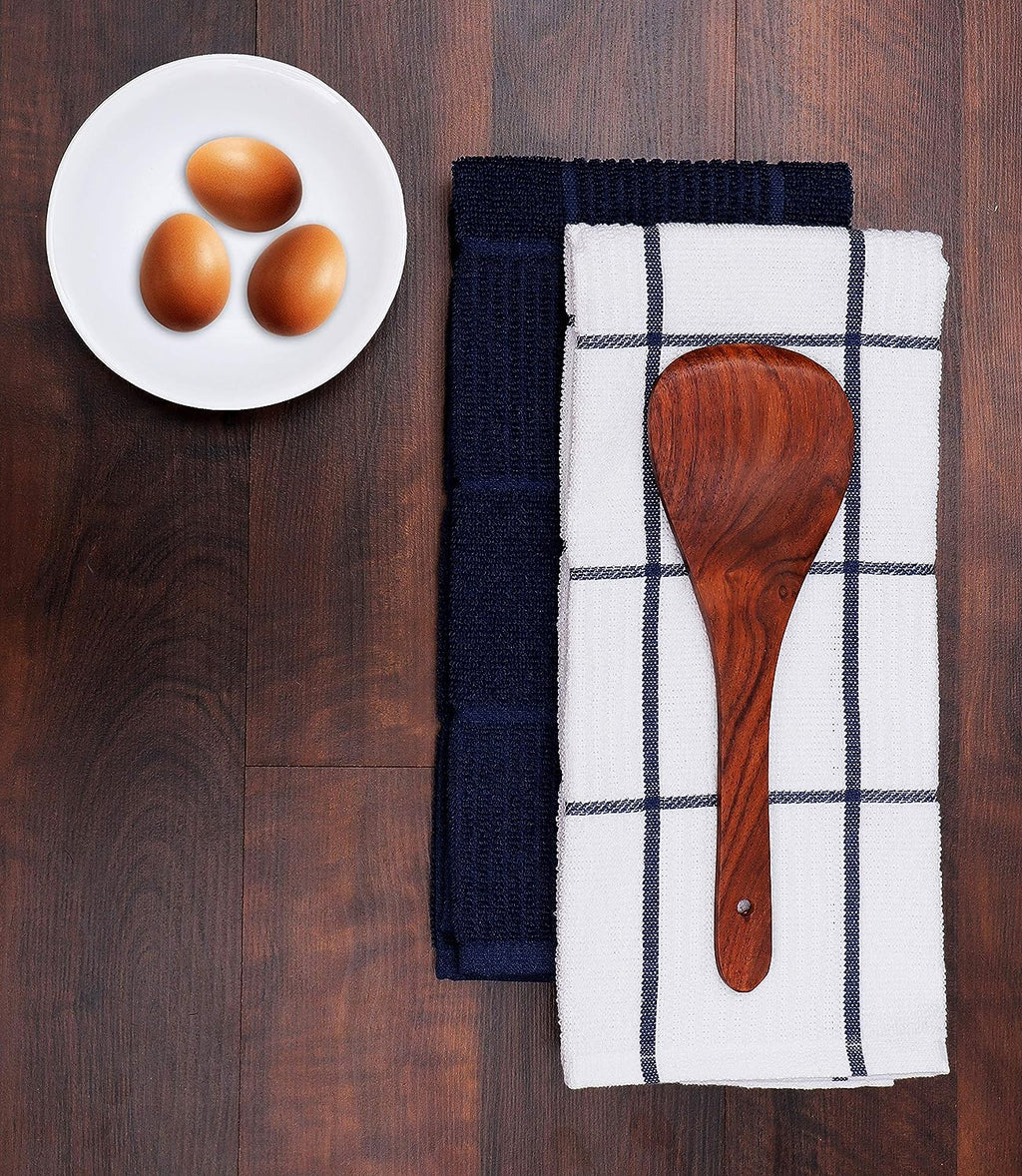 Kitchen Towels Pack of 4, Terry Cotton Dish Towels, Ultra Absorbent, Quick Drying Hand & Tea Towels, Soft Durable Cleaning Cloths with Hanging Loop, 16 X 26 Inch (Navy/Blue)