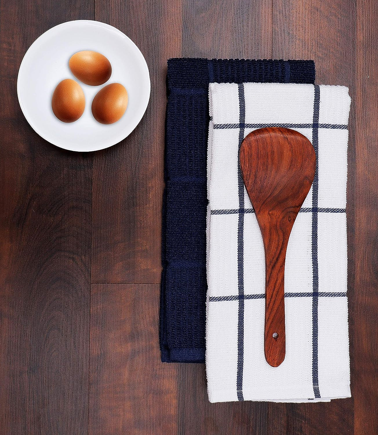 Kitchen Towels Pack of 4, Terry Cotton Dish Towels, Ultra Absorbent, Quick Drying Hand & Tea Towels, Soft Durable Cleaning Cloths with Hanging Loop, 16 X 26 Inch (Navy/Blue)