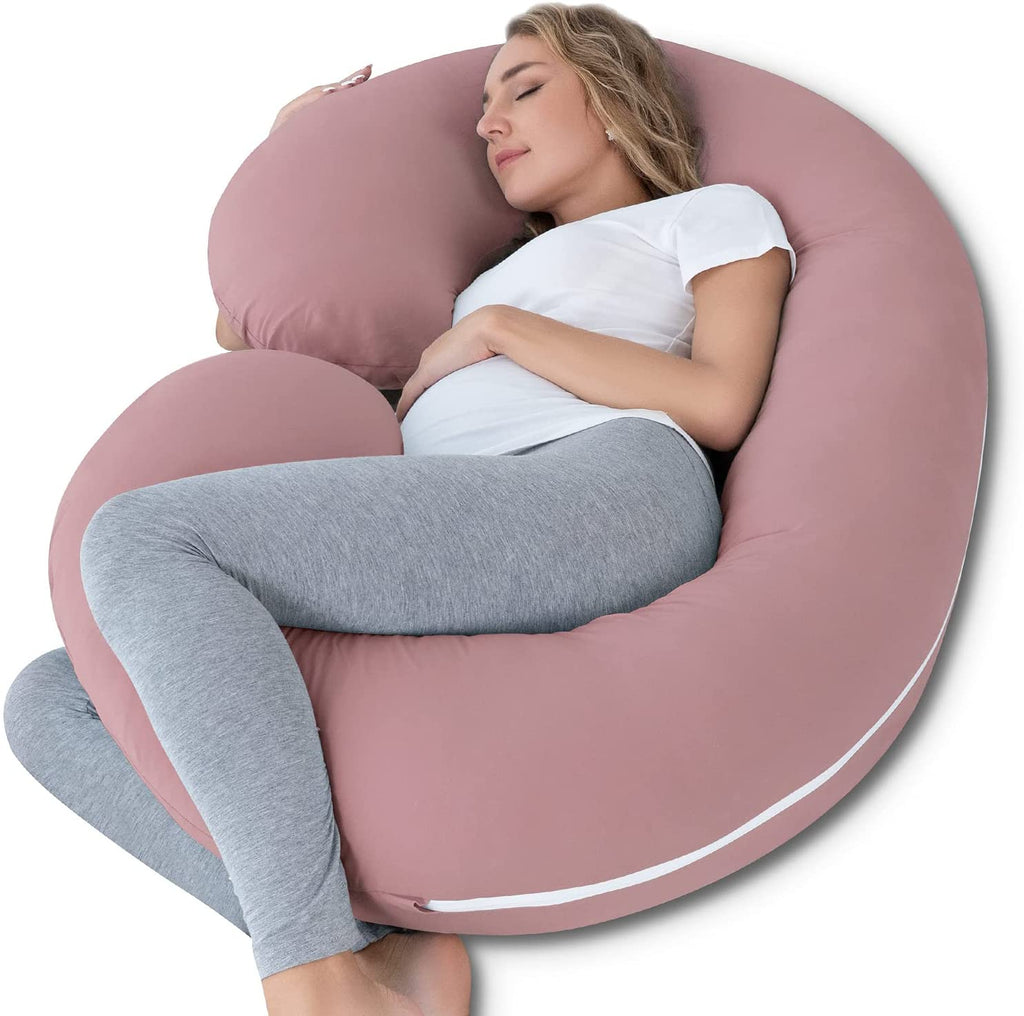 Cooling Pregnancy Pillow, Maternity Pillow with Soft Cotton Cover, C Shaped for Pregnant Sleeping, Dark Pink