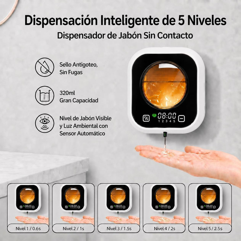 Dispensador de Jabón Automático sin Contacto | Recargable con Luz Ambiental