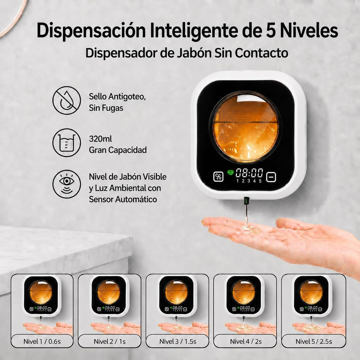 Dispensador de Jabón Automático sin Contacto | Recargable con Luz Ambiental