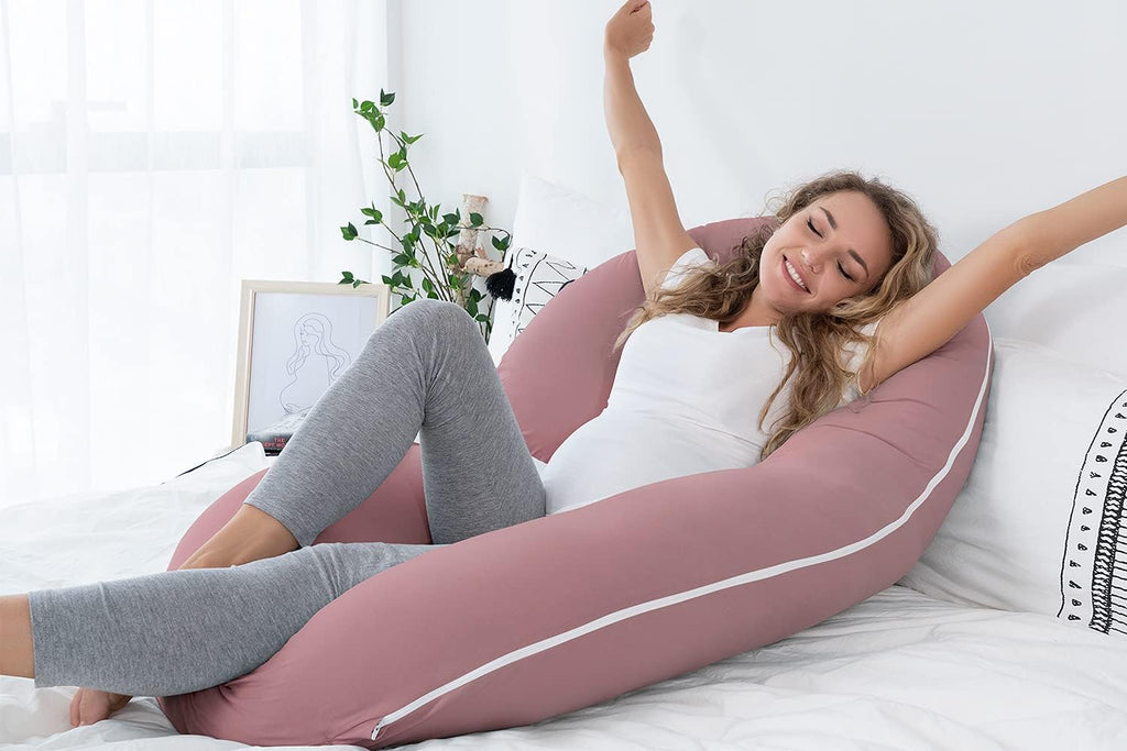Cooling Pregnancy Pillow, Maternity Pillow with Soft Cotton Cover, C Shaped for Pregnant Sleeping, Dark Pink
