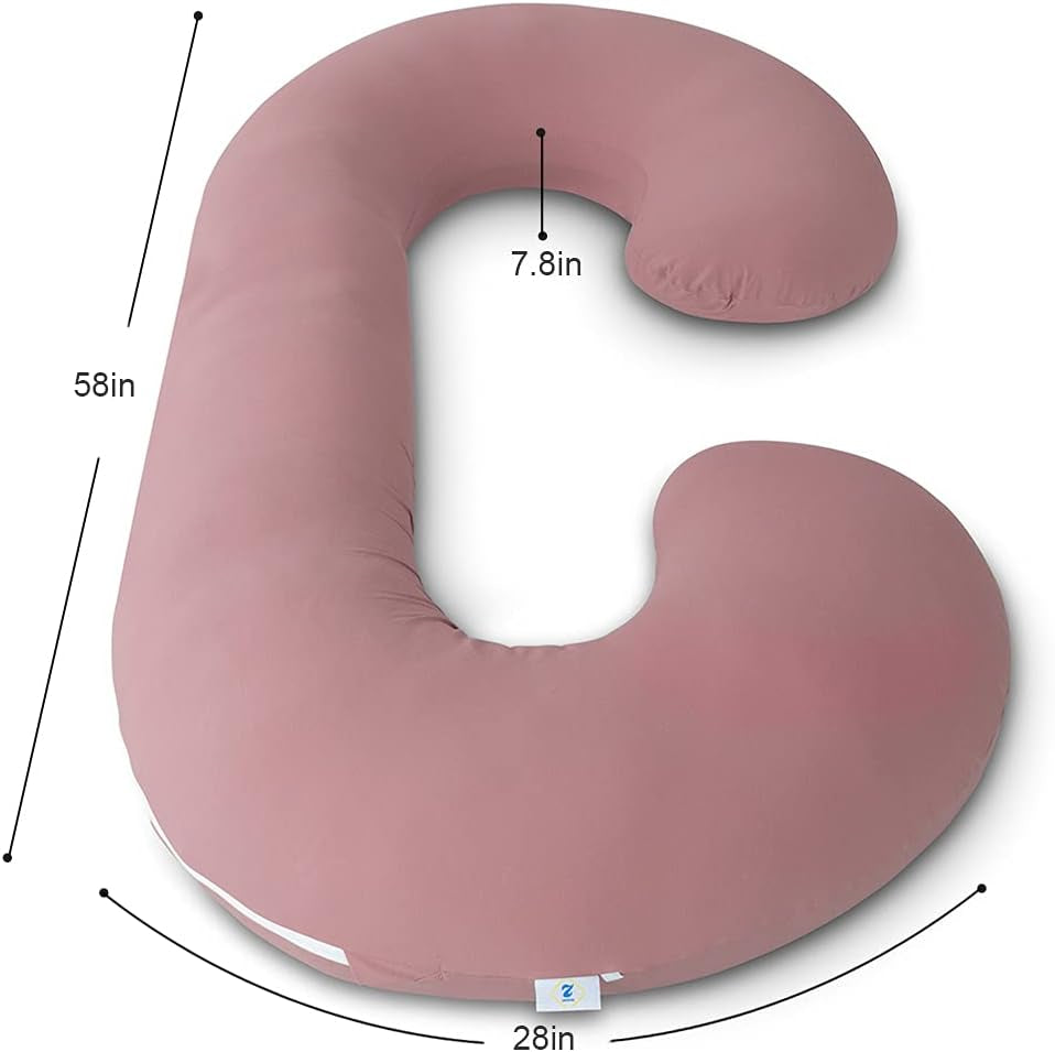 Cooling Pregnancy Pillow, Maternity Pillow with Soft Cotton Cover, C Shaped for Pregnant Sleeping, Dark Pink
