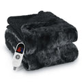 Heated Blanket Electric Throw 50" X 60", Soft Faux Fur & Shu Velvet Heated Throw Blanket, 6 Heating Levels, 4 Hours Timer, Tie-Dye off Black