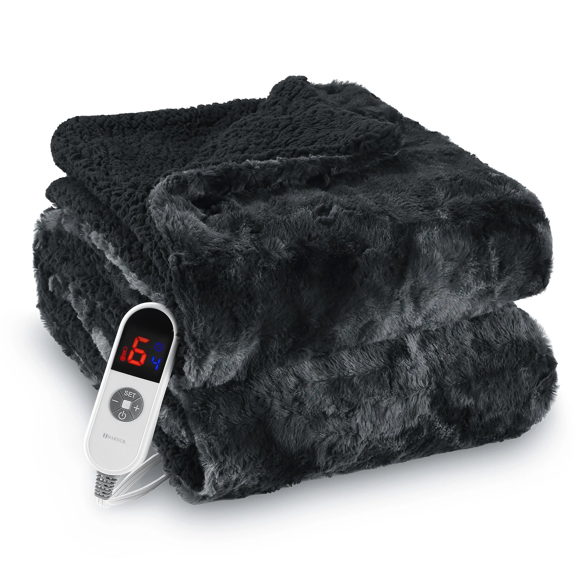 Heated Blanket Electric Throw 50" X 60", Soft Faux Fur & Shu Velvet Heated Throw Blanket, 6 Heating Levels, 4 Hours Timer, Tie-Dye off Black