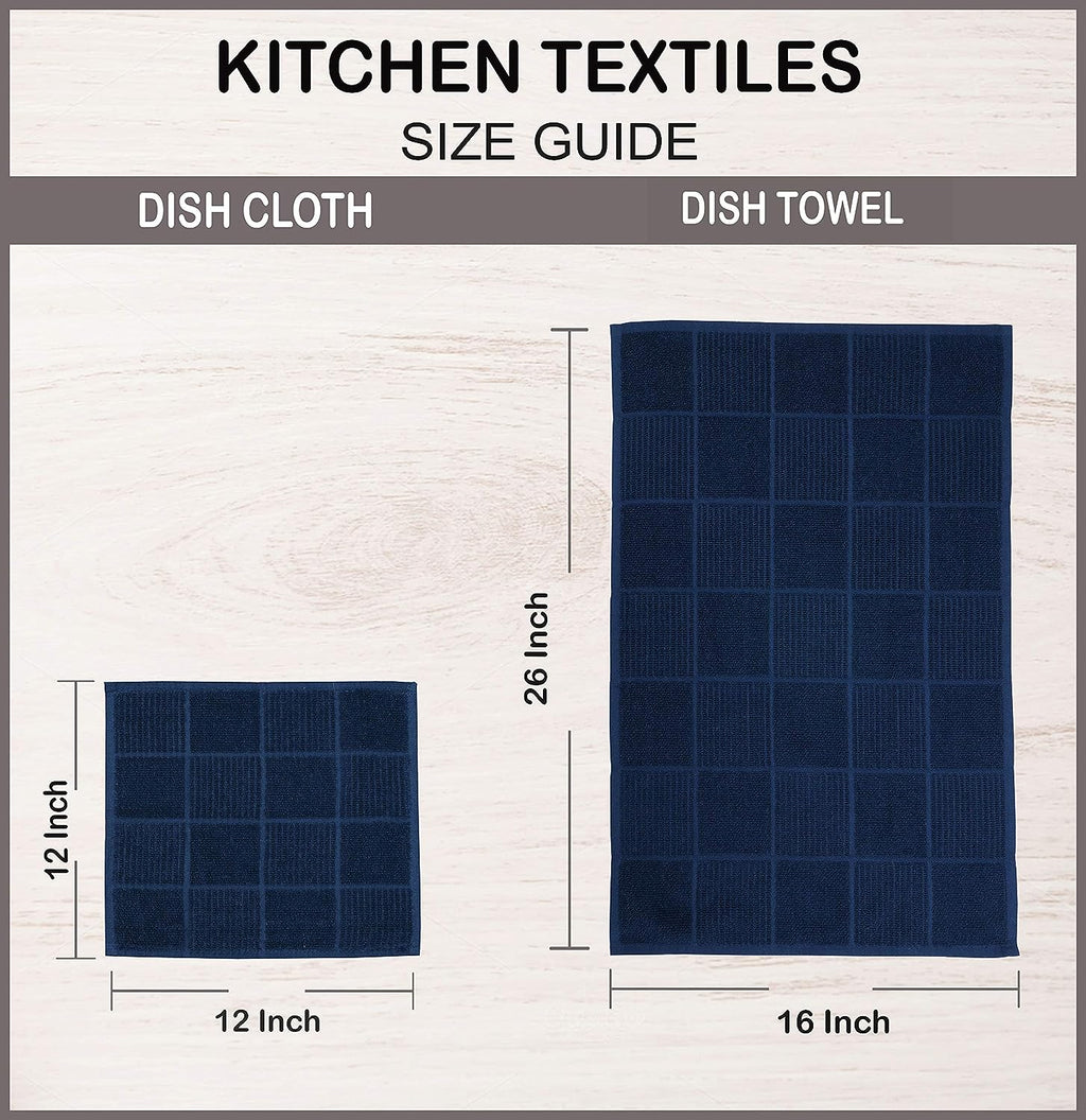 Kitchen Towels Pack of 4, Terry Cotton Dish Towels, Ultra Absorbent, Quick Drying Hand & Tea Towels, Soft Durable Cleaning Cloths with Hanging Loop, 16 X 26 Inch (Navy/Blue)