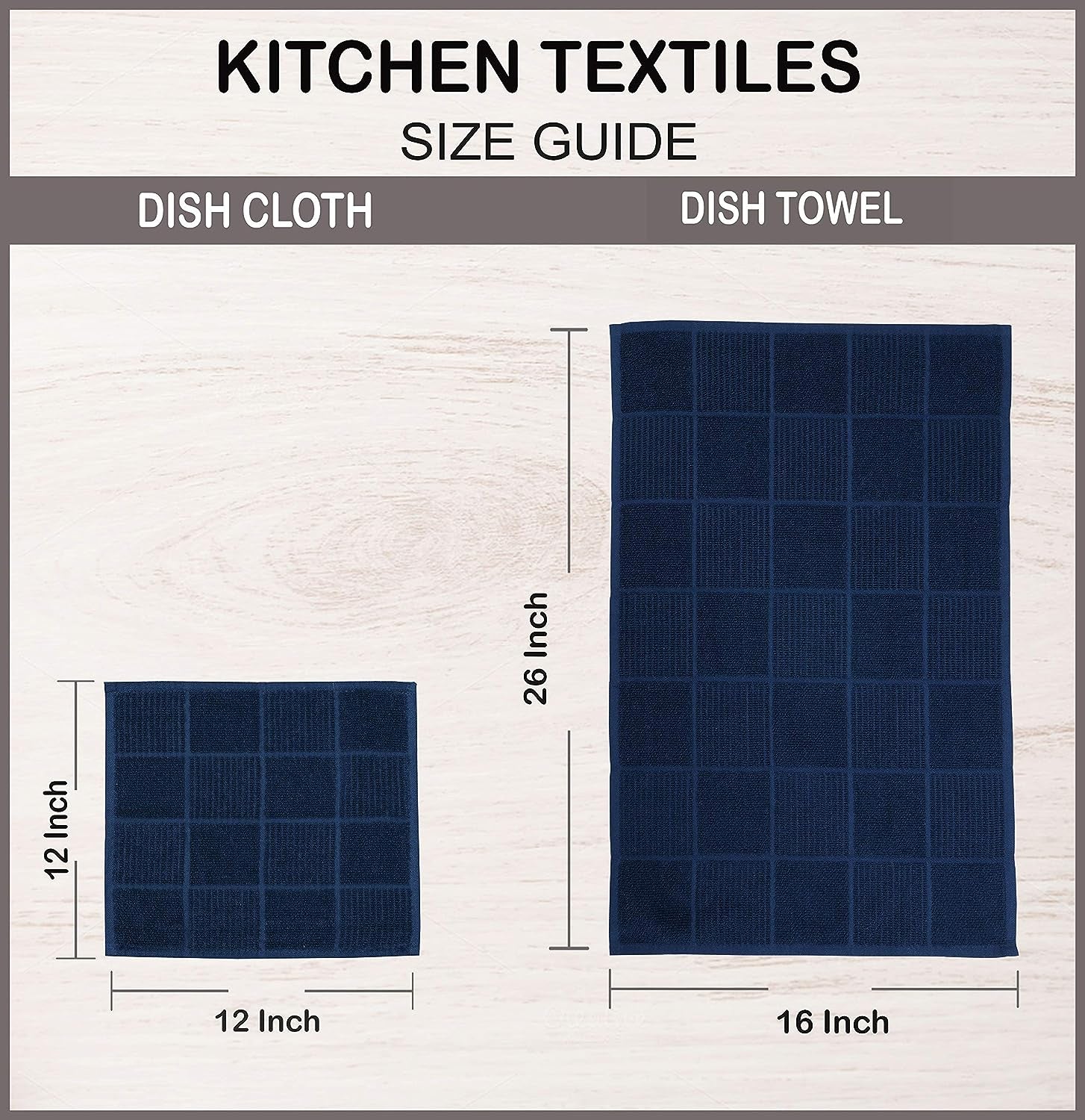 Kitchen Towels Pack of 4, Terry Cotton Dish Towels, Ultra Absorbent, Quick Drying Hand & Tea Towels, Soft Durable Cleaning Cloths with Hanging Loop, 16 X 26 Inch (Navy/Blue)