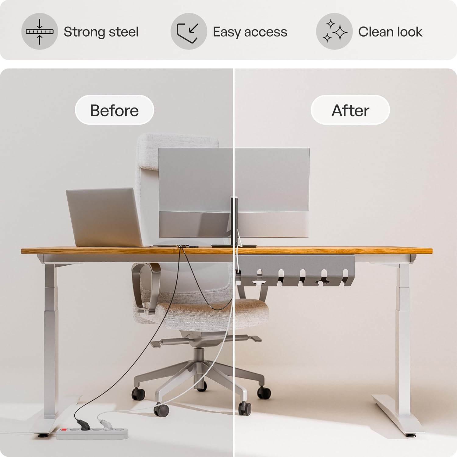 Cable Management under Desk, Set of 2 - Grey/Silver