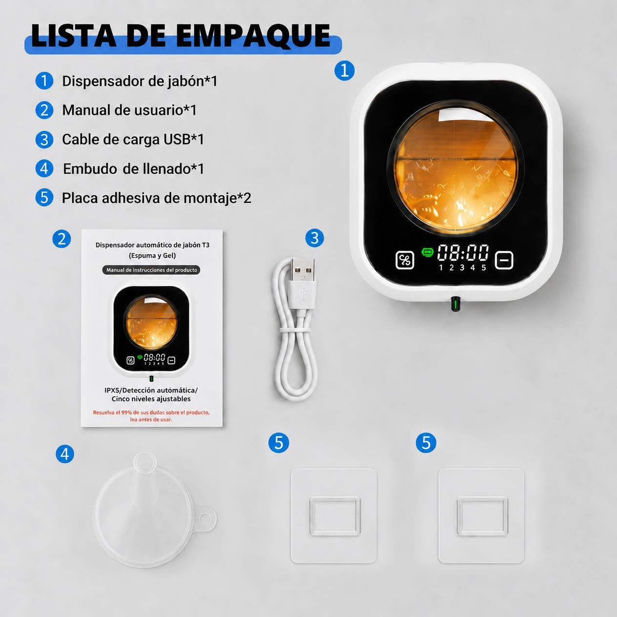Dispensador de Jabón Automático sin Contacto | Recargable con Luz Ambiental