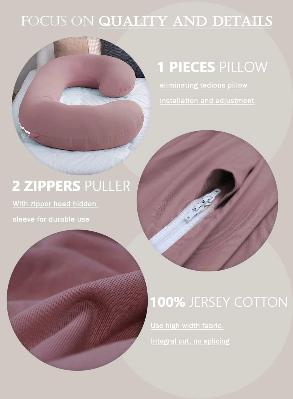 Cooling Pregnancy Pillow, Maternity Pillow with Soft Cotton Cover, C Shaped for Pregnant Sleeping, Dark Pink
