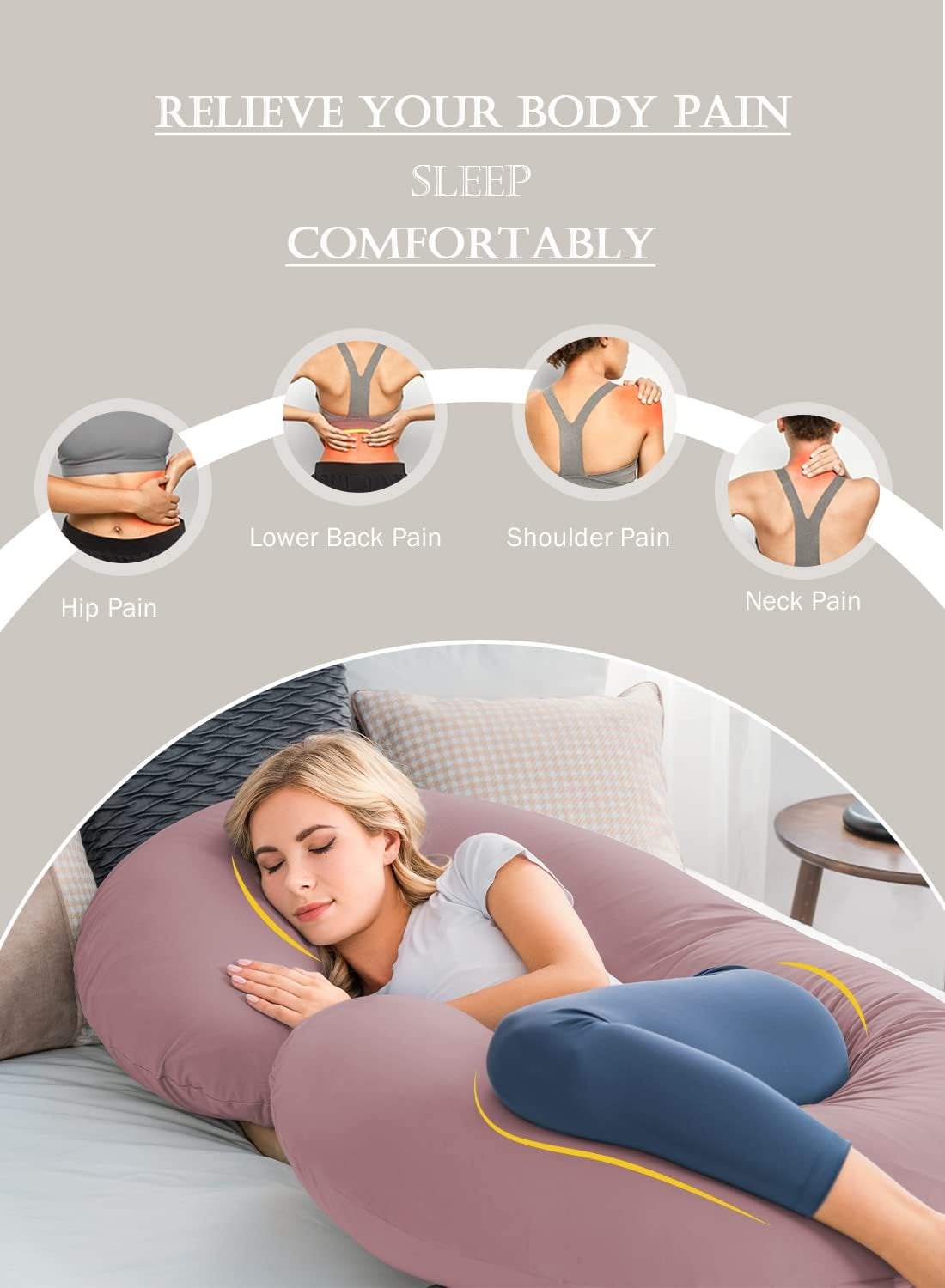 Cooling Pregnancy Pillow, Maternity Pillow with Soft Cotton Cover, C Shaped for Pregnant Sleeping, Dark Pink