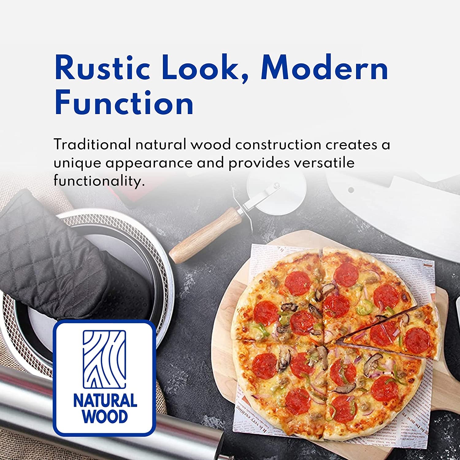 50295 Restaurant-Grade Wooden Pizza Peel, 16" L X 14" W Plate, with 8" L Wooden Handle, 24" Overall Length