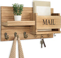 Mail Organizer for Wall Mount – Key Holder with Shelf Includes Letter Holder and Hooks for Hallway Farmhouse Decor – Rustic Wood with Flush Mounting Hardware (16.5” X 9.1” X 3.4”) (Wood)