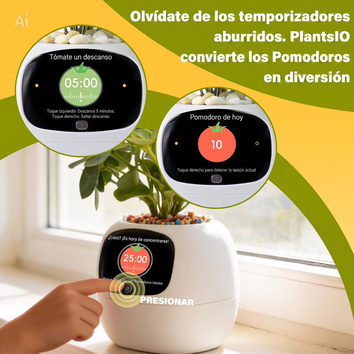 Maceta Inteligente con Pantalla | Auto-riego 80ml | Blanca