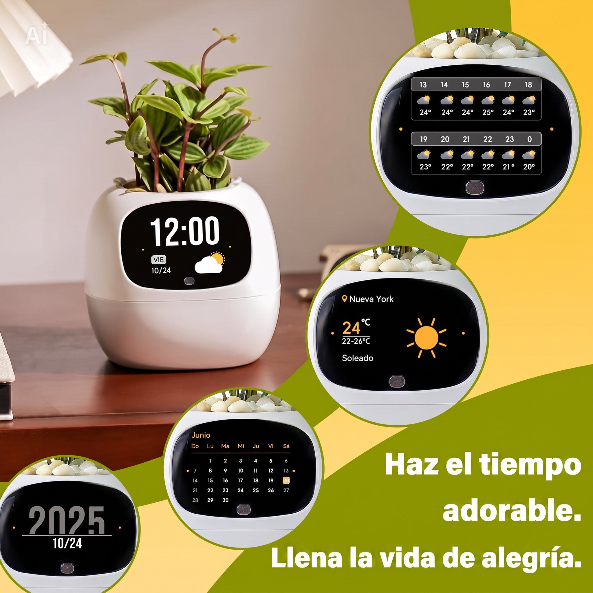 Maceta Inteligente con Pantalla | Auto-riego 80ml | Blanca