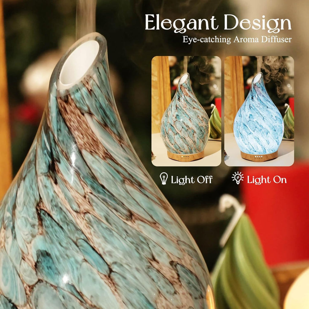 280Ml Remote Essential Oil Diffuser 3D Glass Ultrasonic Mist 7H | Elegant Handmade Glass Aroma Diffuser with 7-Color Leds, Quiet Aromatherapy and Safe Auto Shut-Off, Perfect for Gifts