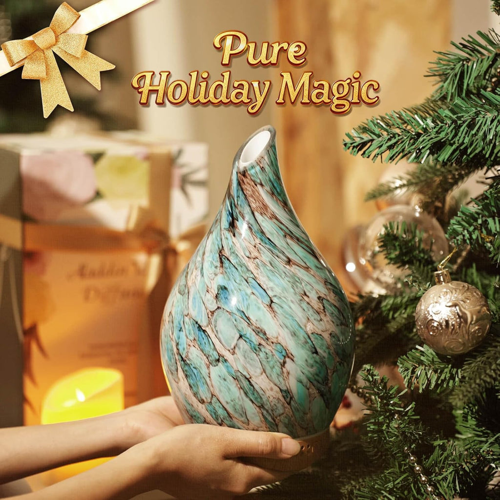 280Ml Remote Essential Oil Diffuser 3D Glass Ultrasonic Mist 7H | Elegant Handmade Glass Aroma Diffuser with 7-Color Leds, Quiet Aromatherapy and Safe Auto Shut-Off, Perfect for Gifts