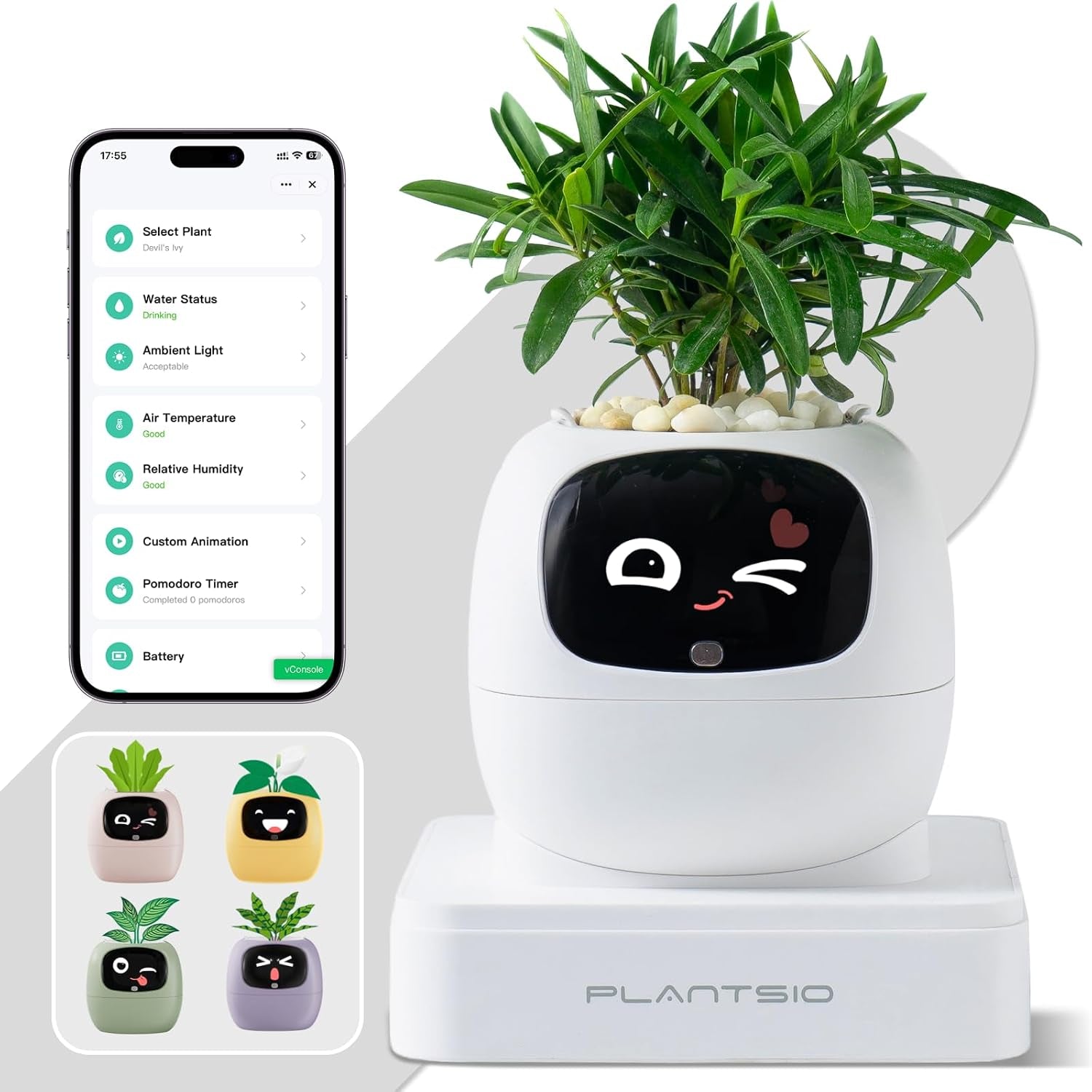 Smart Plant Pot with Screen, 80Ml Self-Watering Planter White