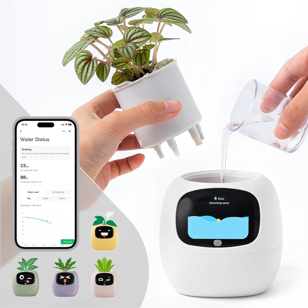 Smart Plant Pot with Screen, 80Ml Self-Watering Planter White