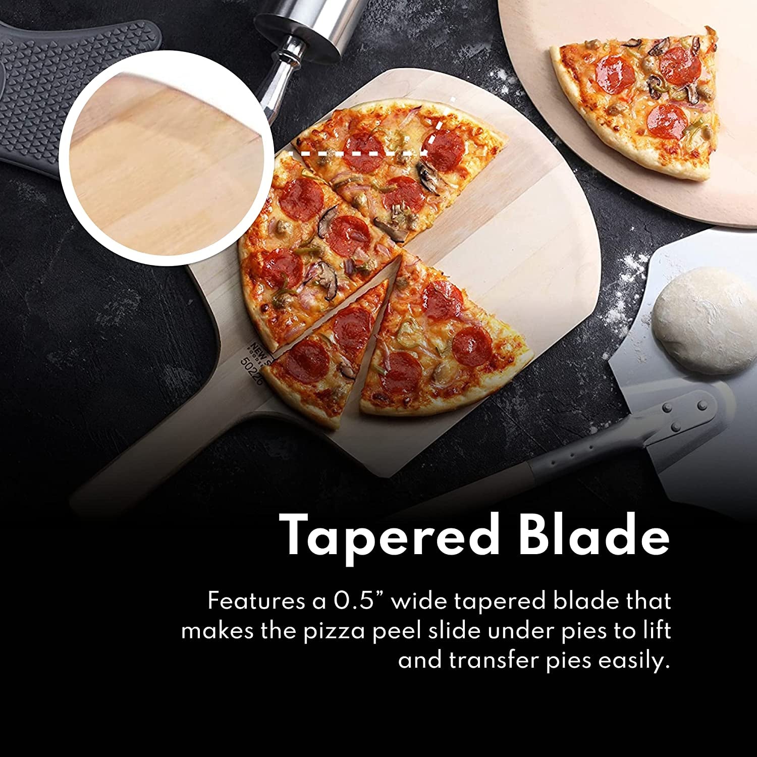 50295 Restaurant-Grade Wooden Pizza Peel, 16" L X 14" W Plate, with 8" L Wooden Handle, 24" Overall Length