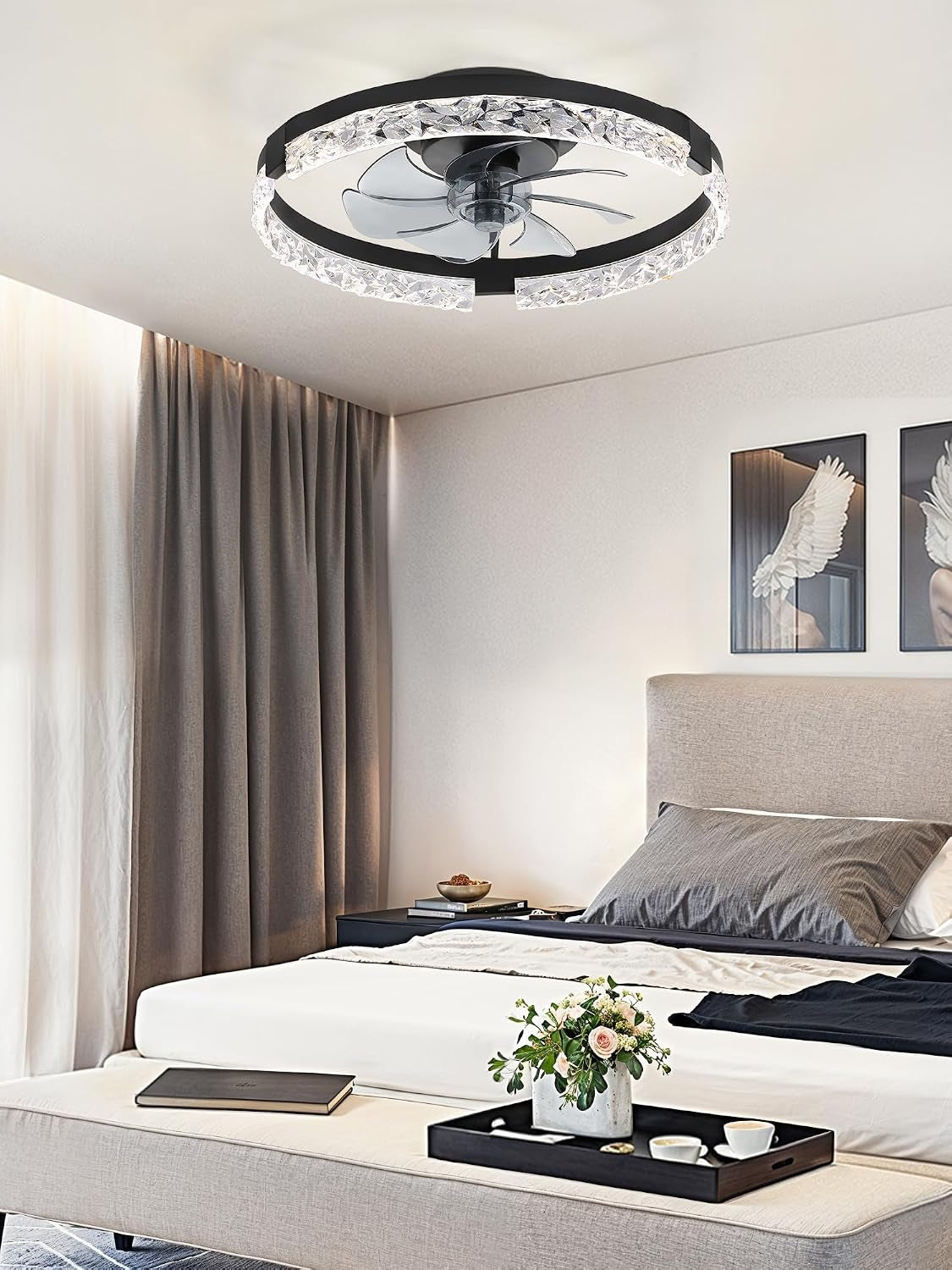 20" Low Profile Ceiling Fans with Lights, APP & Remote, Black