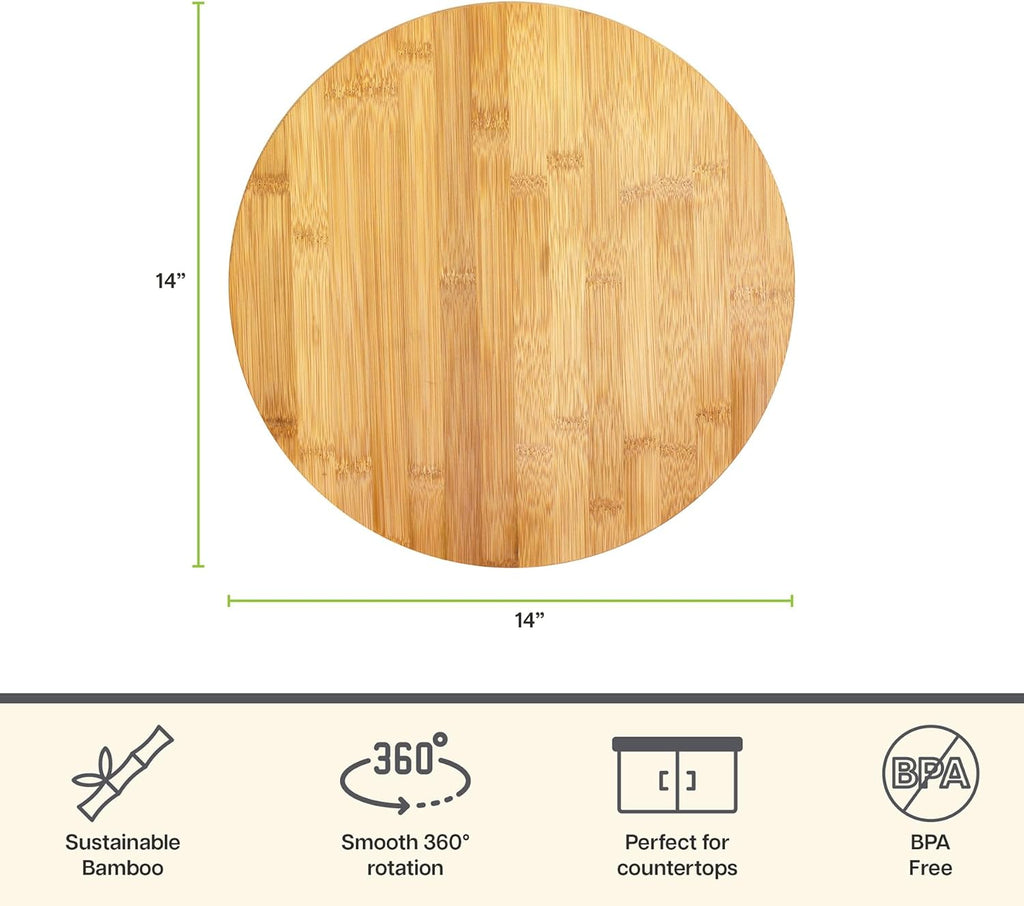 14 Inch Bamboo Lazy Susan Turntable for Kitchen & Table Top | Keep Spices, Sauces, Condiments, and Seasonings within Reach. Sized for Kitchen Cabinets, Pantries, Counters, and Table Tops.