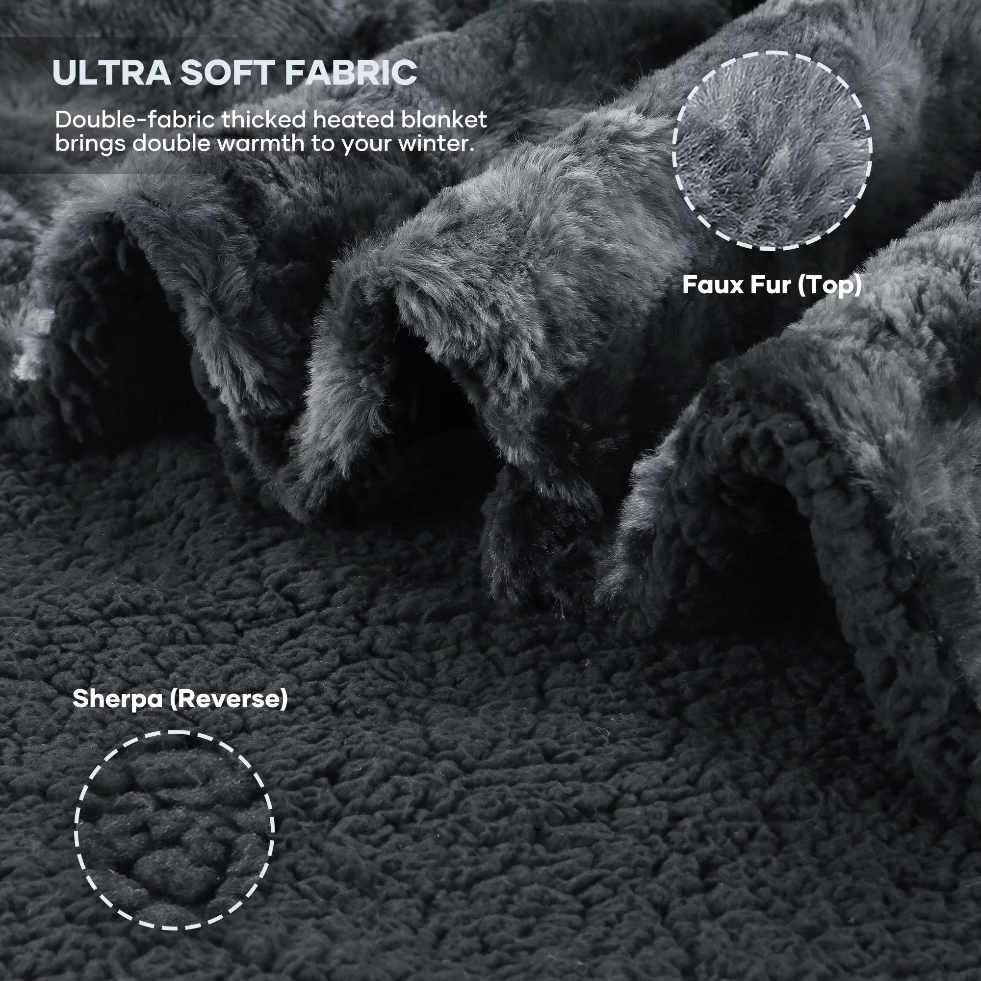 Heated Blanket Electric Throw 50" X 60", Soft Faux Fur & Shu Velvet Heated Throw Blanket, 6 Heating Levels, 4 Hours Timer, Tie-Dye off Black