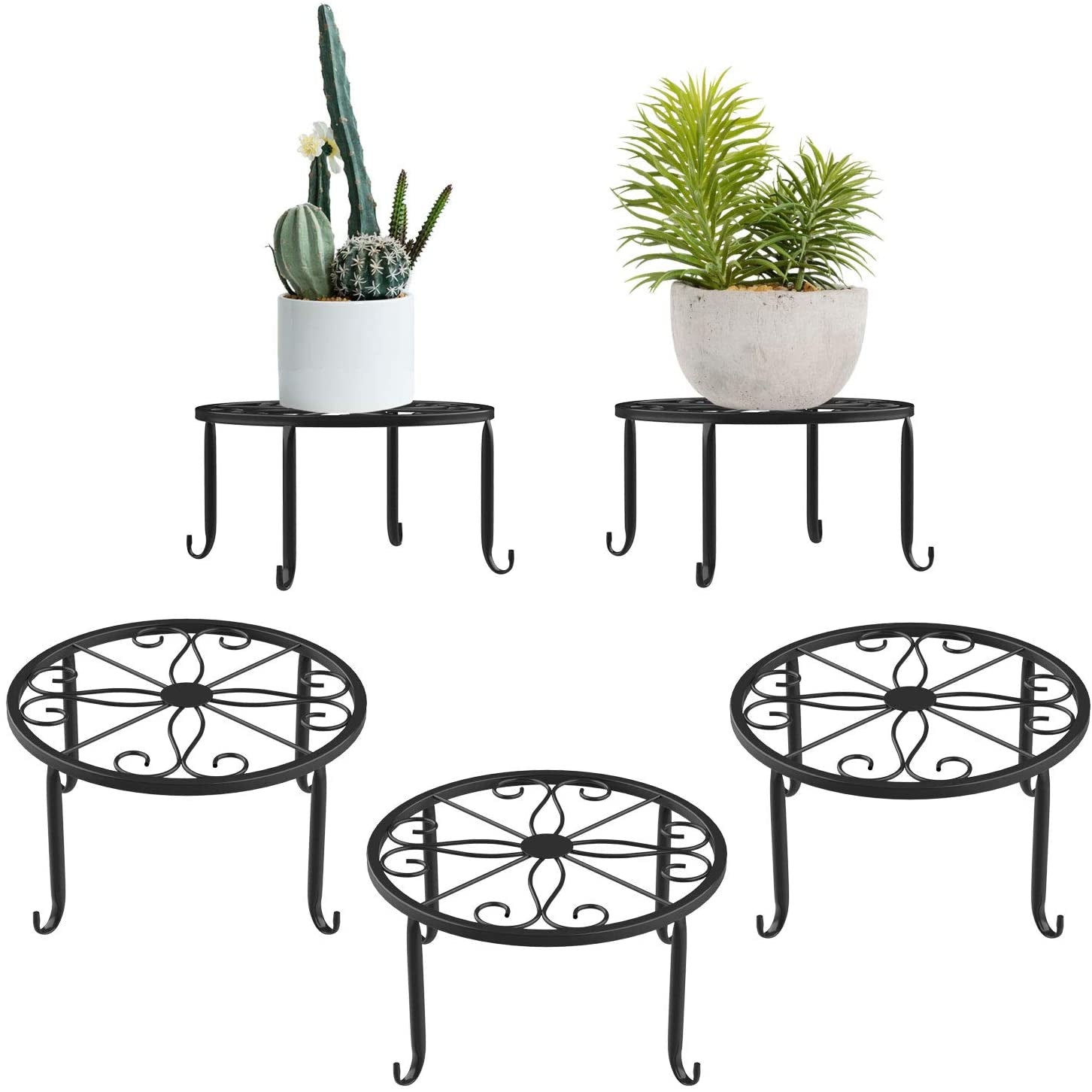 3 Pack Potted Plant Stand | Rustproof round Flowerpot Plant Holder Container Durable Metal Garden Plant Support for Indoor Outdoor, Black
